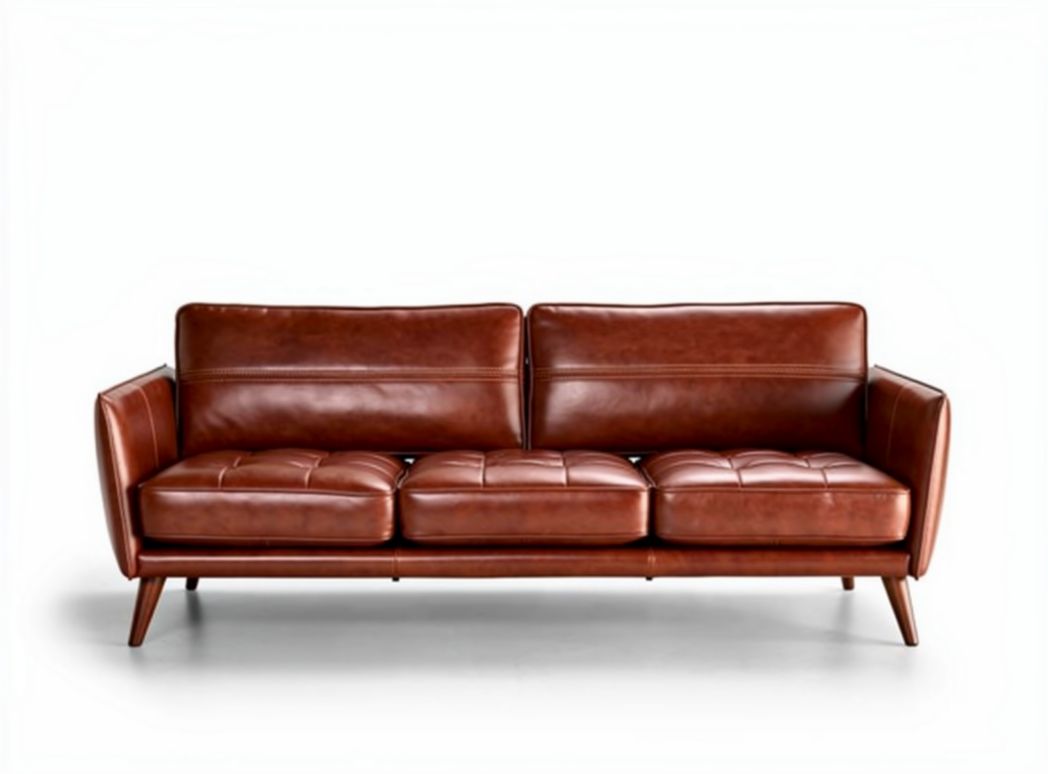 Divano in pelle marrone con struttura in legno 210 x 80 x 85cm