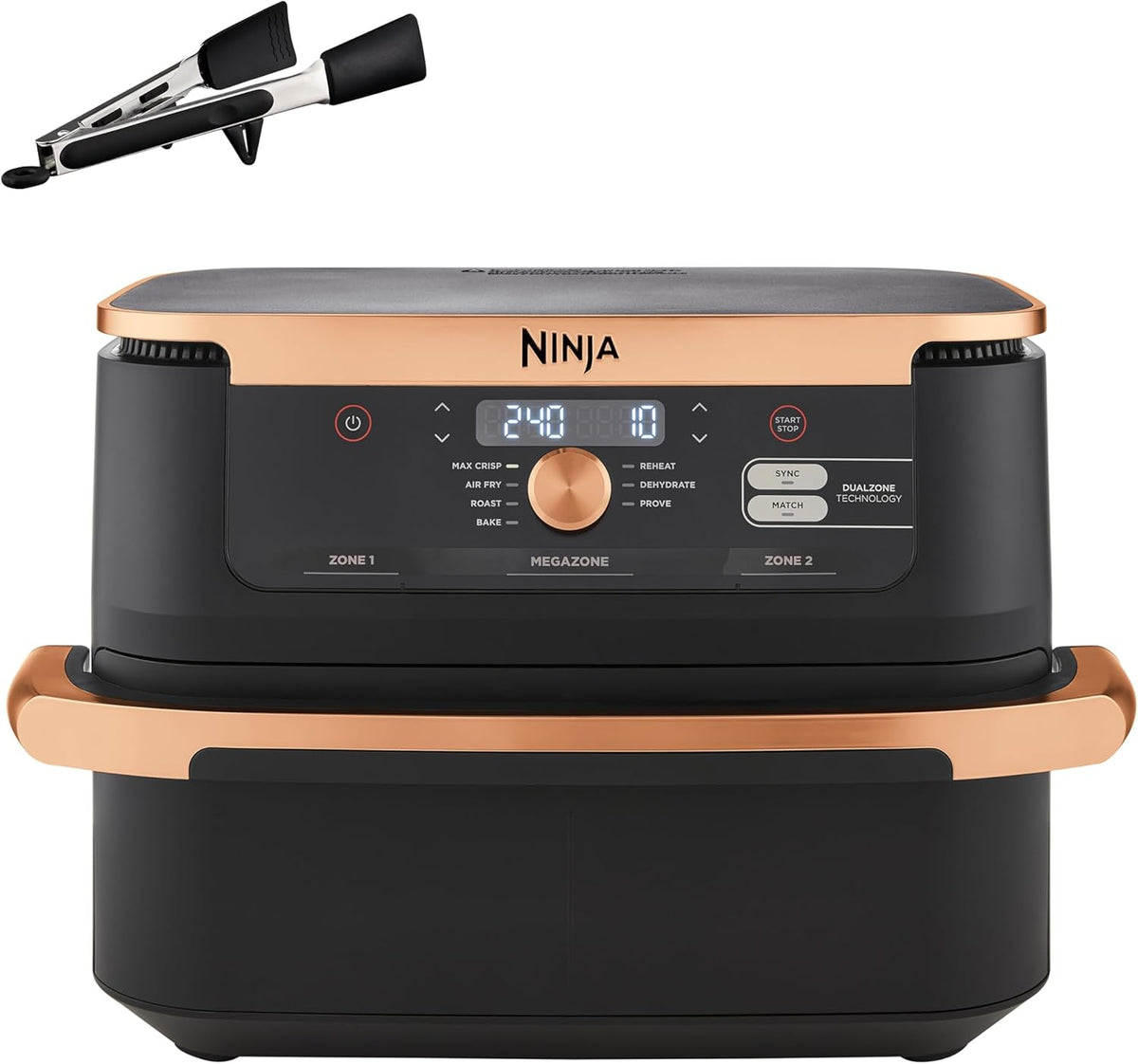 Ninja Foodi FlexDrawer - Friggitrice ad Aria Ampia con Separatore Rimovibile - Cottura Senza Olio - 10,4L, Componenti Lavabili in Lavastoviglie - Modello AF500EUCP, Colore Nero/Rame
