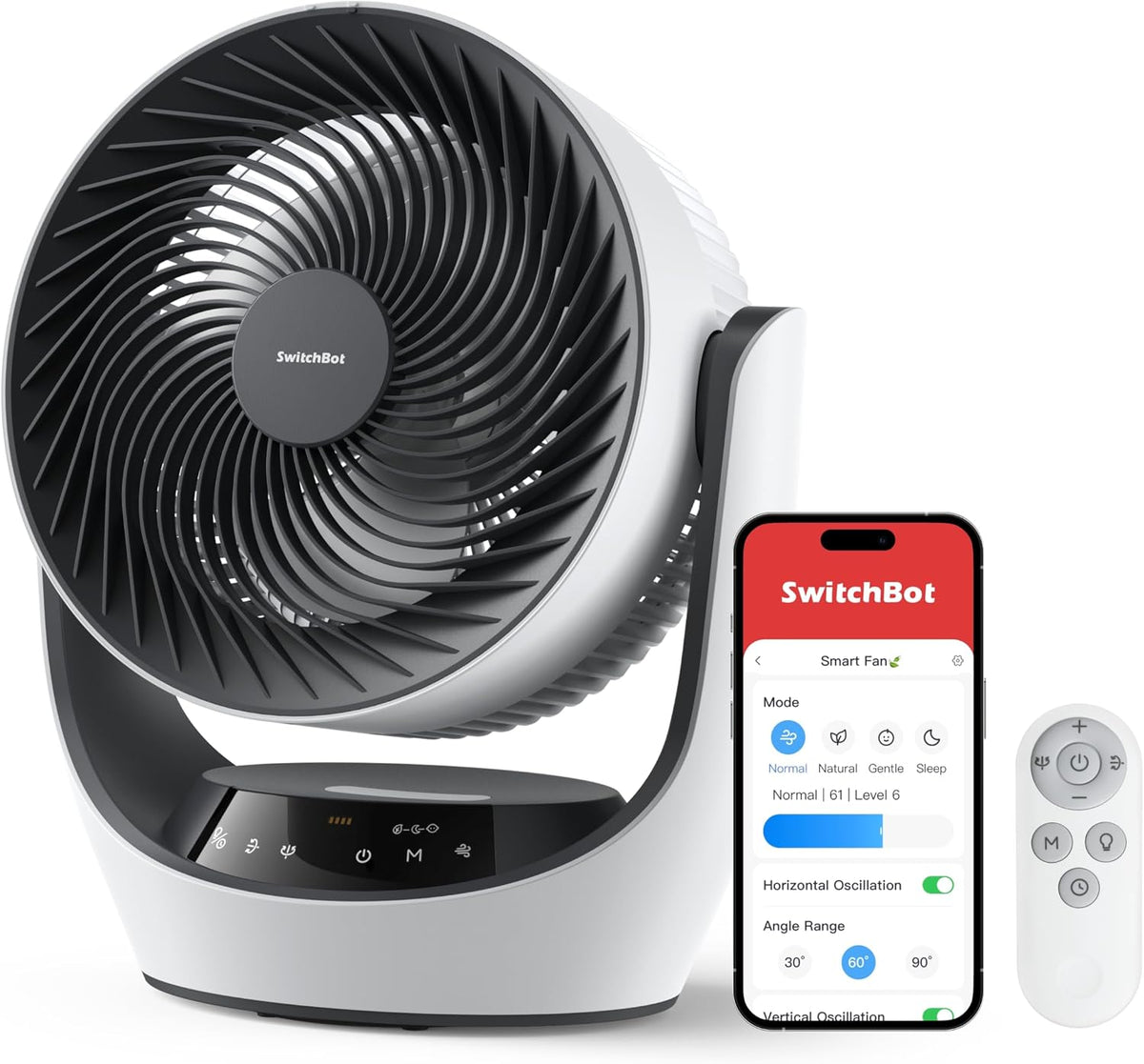 SwitchBot Ventilatore di Circolazione della Batteria USB, silenzioso con 24 dB, 4 modalità, timer 9h, compatibile con Alexa/Google/Siri (Hub richiesto), a batteria e a circolazione d’aria, efficiente