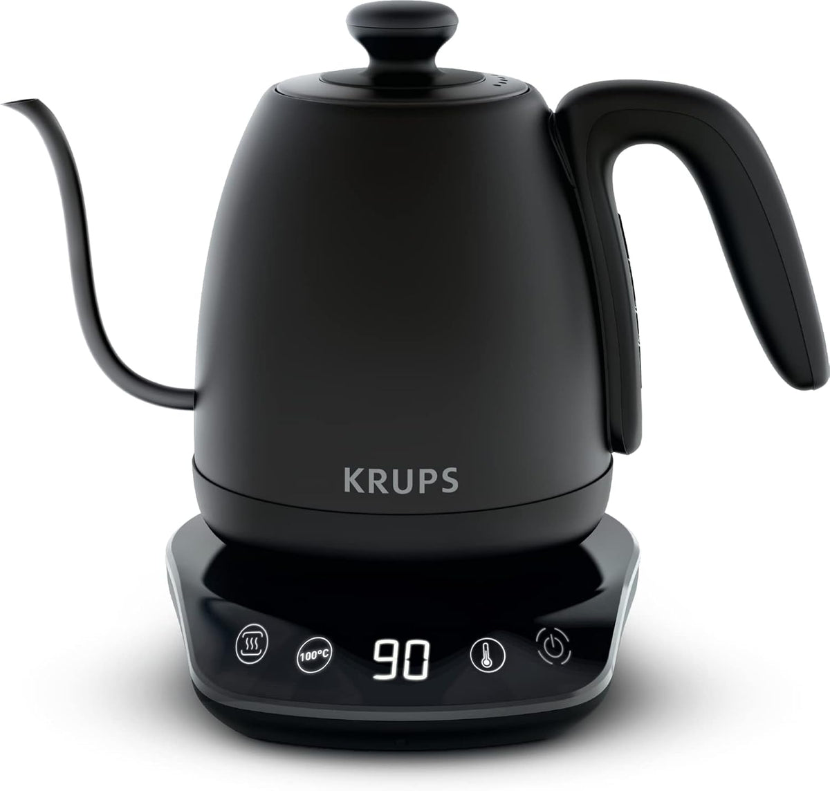 Krups Bollitore a collo di cigno, multiuso, Tè, Caffè, Infusione, 8 Temperature, Tenuta al caldo 30 min, Coperchio rimovibile, Caffè Control BW923810, Nero