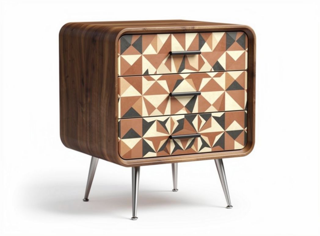 Comò in legno con tre cassetti design geometrico dimensioni 40 x 40 x 60cm