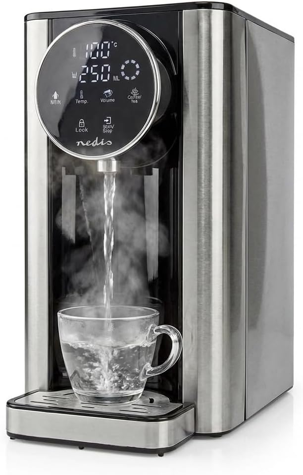 Nedis KAWD310FBK erogatore di acqua calda – serbatoio da 2,7 L – potenza 2600 W – riscaldamento rapido – controllo touch – alluminio/nero