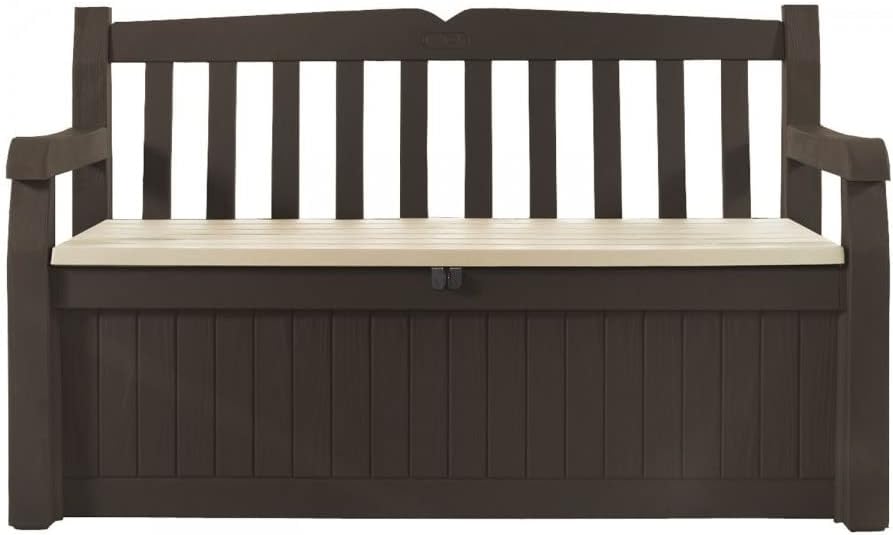 Keter Cassapanca contenitore Eden Storage Bench con Capacità di 265 Litri in Resina, Resistente agli agenti atmosferici, Colore Marrone/Beige, 140 x 60 x 84 cm(Marrone)