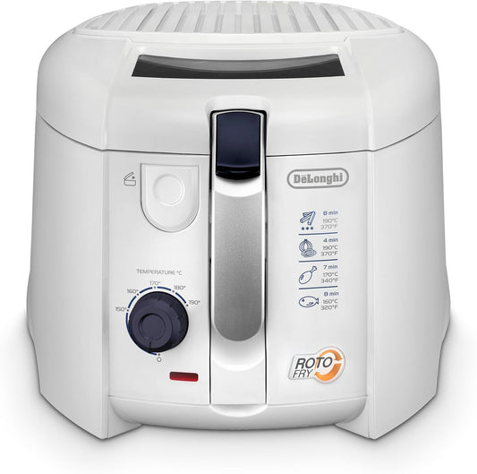 De'Longhi F28211 Friggitrice con Timer Digitale e Cestello Rotante, Termostato Regolabile, Filtro Removibile Antiodore, Capacità Olio 1.2L, Amplio Oblo', Vasca Antiaderente, Cestello Saliscendi(Capacità 1,2L)