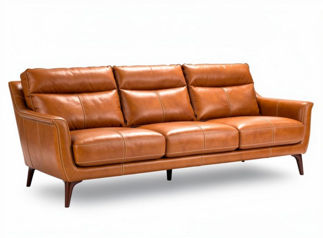 Divano in pelle marrone con struttura in legno 200 x 90 x 85cm