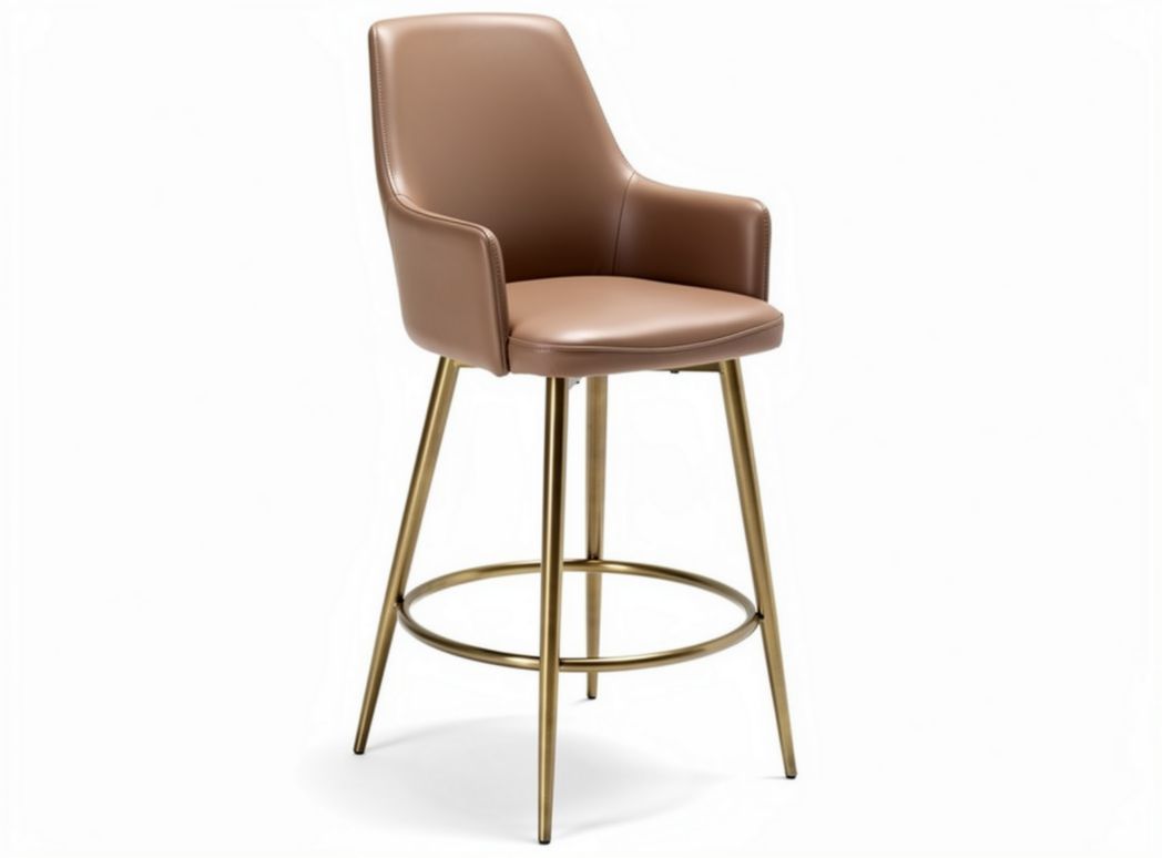 Sgabello da bar in ecopelle marrone con struttura metallica dorata altezza 100cm