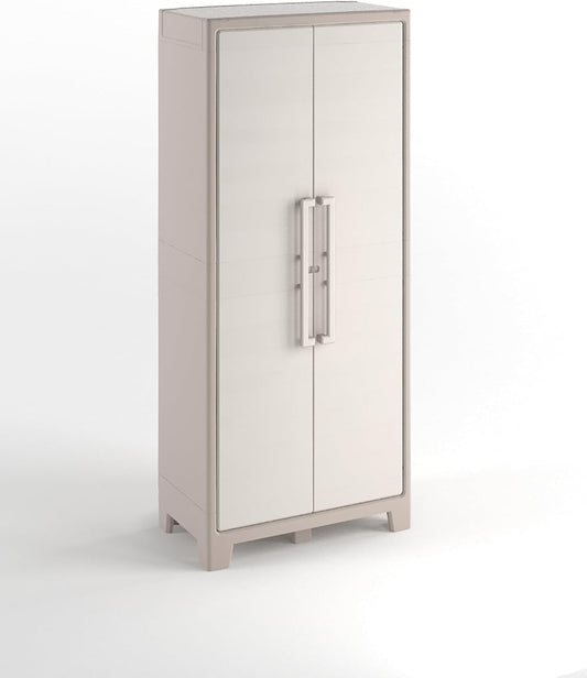 Keter Gulliver 8 Folding Shelves Outdoor Broom Cabinet, Ideal for Balcony and Garden, Sand/Beige, 80 x 44 x 182 H cm(80x44x182 cm)