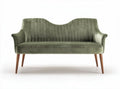Divano in tessuto beige imbottito con gambe in legno 150 x 70 x 80cm