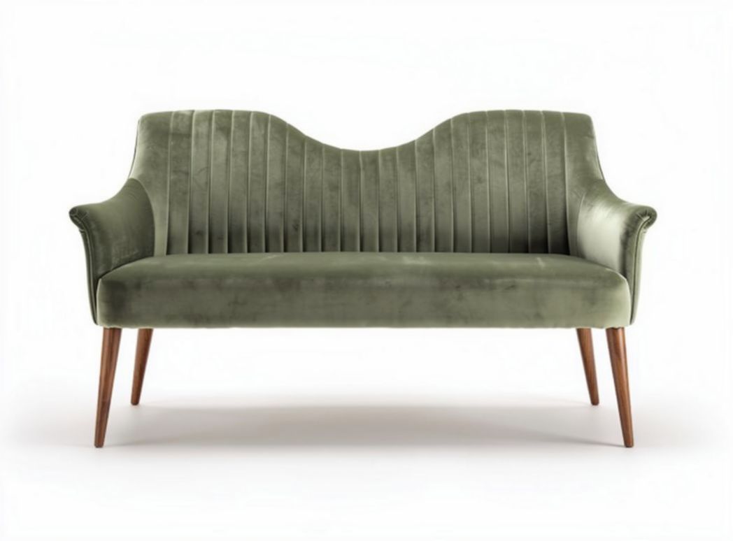 Divano in tessuto beige imbottito con gambe in legno 150 x 70 x 80cm