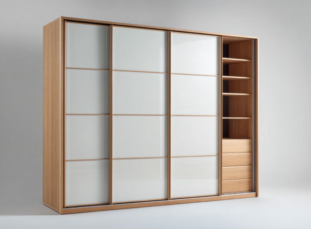 Armadio moderno in legno scuro con ante in vetro sabbiato 200 x 60 x 210cm