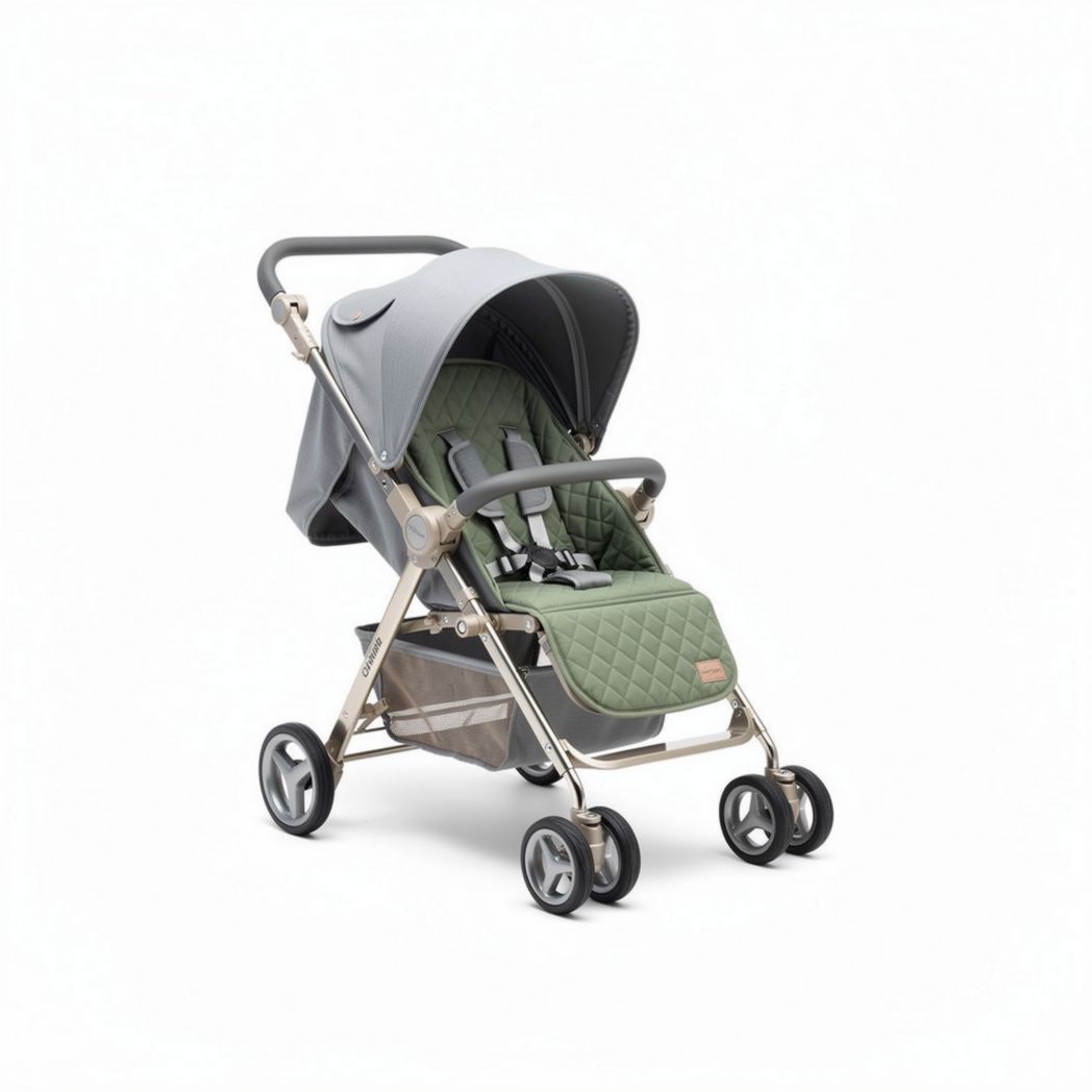 Carrozzina pieghevole in tessuto verde con telaio in alluminio 75 x 50 x 100cm