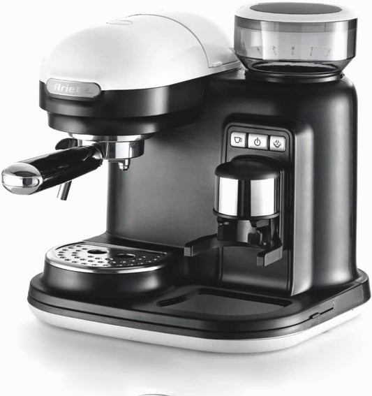 Ariete 1318 Moderna Macchina per caffè espresso con macinacaffè integrato, per caffè in grani e macinato, cappuccinatore per schiuma di latte, 1 filtro, 1080 W, 800 cc, bianco(Bianco)