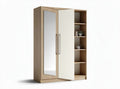 Armadio in legno con specchio 120 x 60 x 200 cm e ripiani interni bianchi