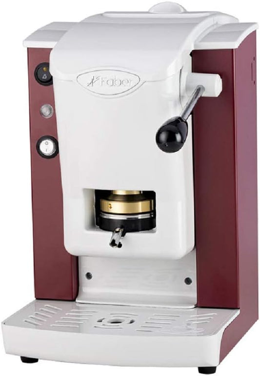 FABER COFFEE MACHINES | Modello Slot Plast | Macchina caffe a cialde ese 44mm | Colore Nero plastiche Bianco | Pressacialda in ottone(Borgogna/Bianca)