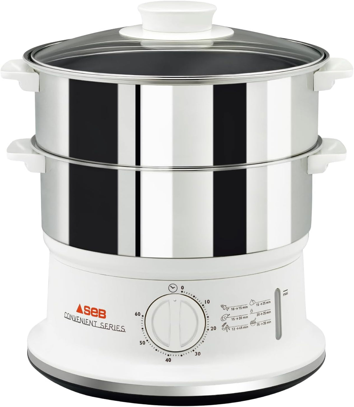 Tefal VC502D10 Convenient Deluxe Vaporiera elettrica, 8 Programmi, Touch screen, 3 Livelli, Acciaio Inox(Acciaio 2 scomparti)
