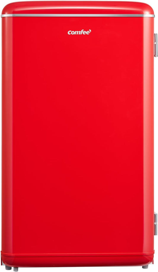 COMFEE' RCD93RE2EURT(E) Piccolo frigorifero 93Litri, Design retrò, Mini frigo da tavolo, Termostato regolabile, Silenzioso, Adatto per casa, ufficio e hotel, Rosso(Design retrò/Rosso)