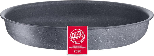 Lagostina Ingenio Mineralis Set Padelle Antiaderenti con Corpo in Alluminio 100% Riciclato, Adatto all’Induzione, 10 Pezzi, Casseruola 16cm, Padella 28cm, Tegame 24cm, Wok 26cm, 5 Coperchi e Manico(Padella/Ø 22 cm/Grigio)