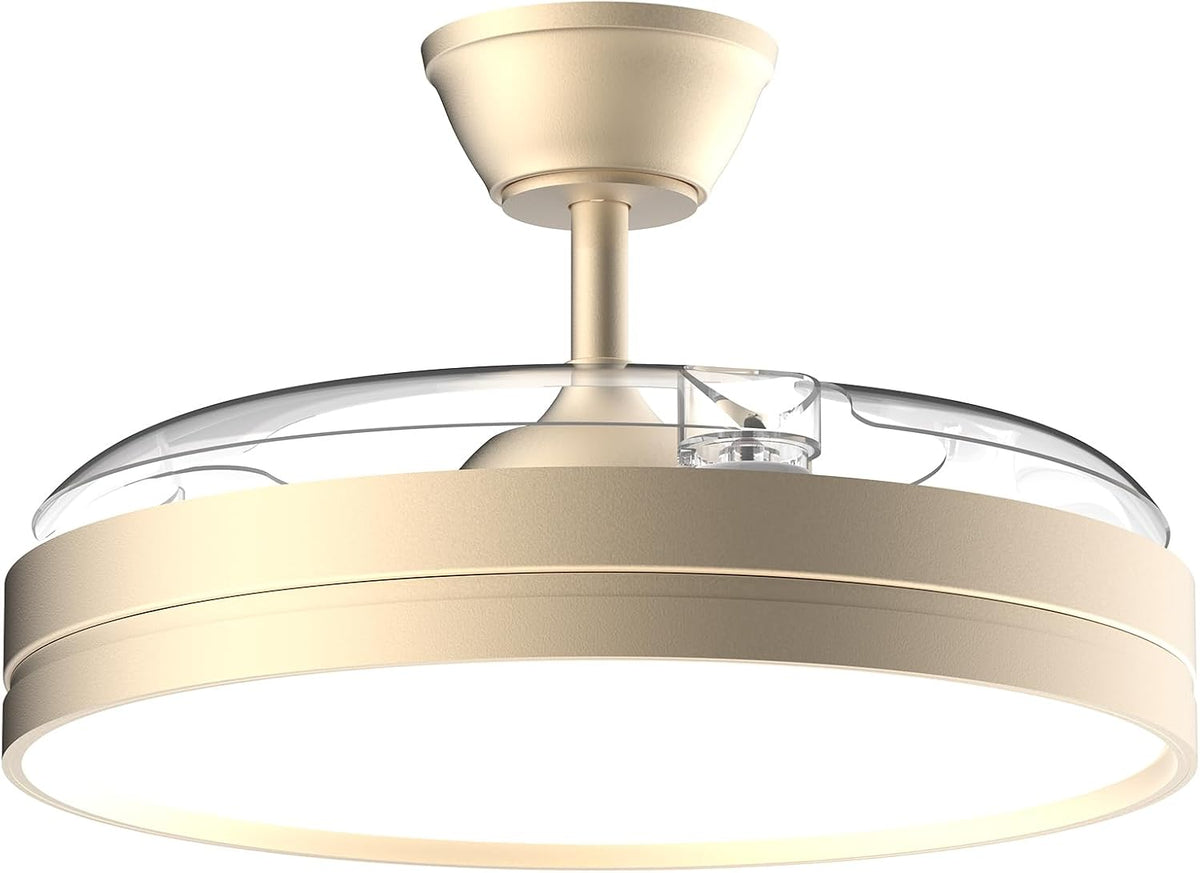 Airwit 106cm Ventilatore da Soffitto con Luce e pale retrattili, Silenzioso Lampada Ventilatore da Soffitto con Telecomando e Motore DC per Camera da Letto, Cucina, Soggiorno, 6 Velocità (Bianco Pro)(Oro Champagne)