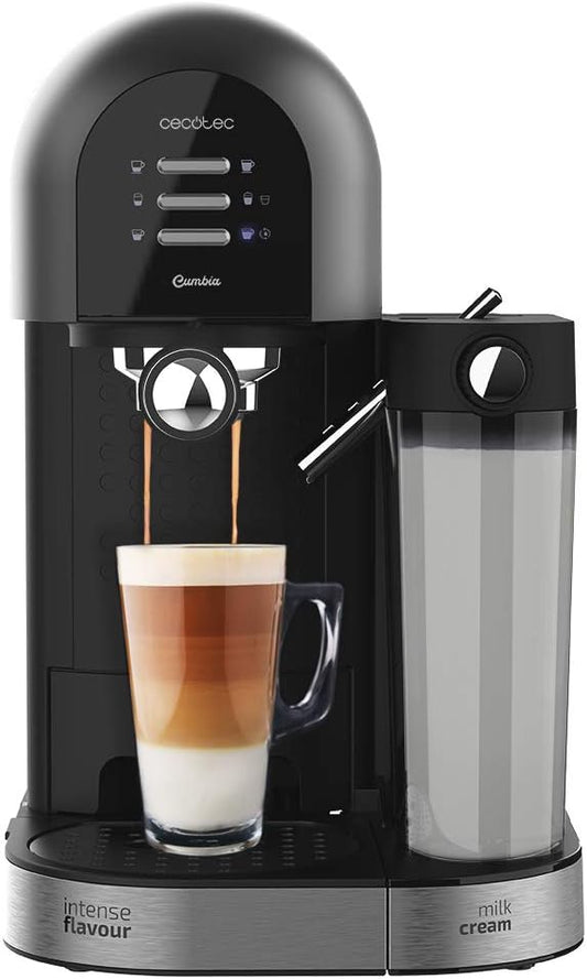 Cecotec Macchina da caffè semi automatica Instant Power-ccino 20 Serie Chic Nera. per caffè macinato e capsule, 20 barrette, 0,7 ml, serbatoio per acqua 1,7 L, 1470 W.(Serie Nera)