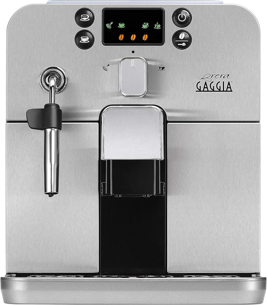 Gaggia RI9305/01 Brera - Macchina da Caffè Automatica per Espresso e Cappuccino, Caffè in Grani o Macinato, 1400W,100% Made in Italy, Argento (Browny Silver)(Argento (Browny Silver)/Solo Macchina)